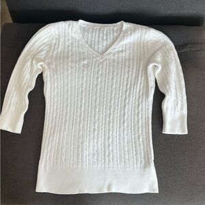 White Cable Knit V-Neck Sweater